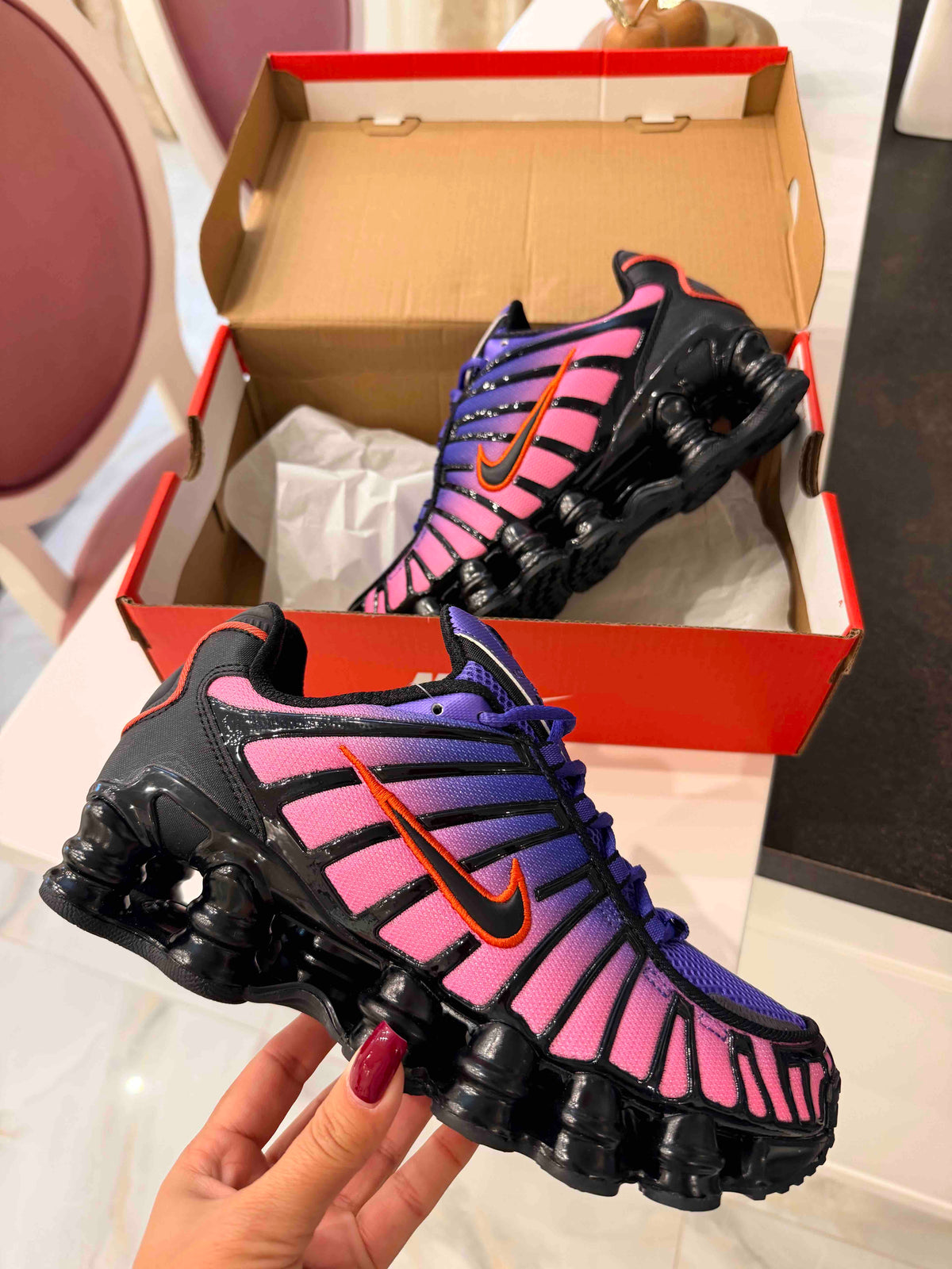 Nike Shox TL in the Court Purple / Hot Lava