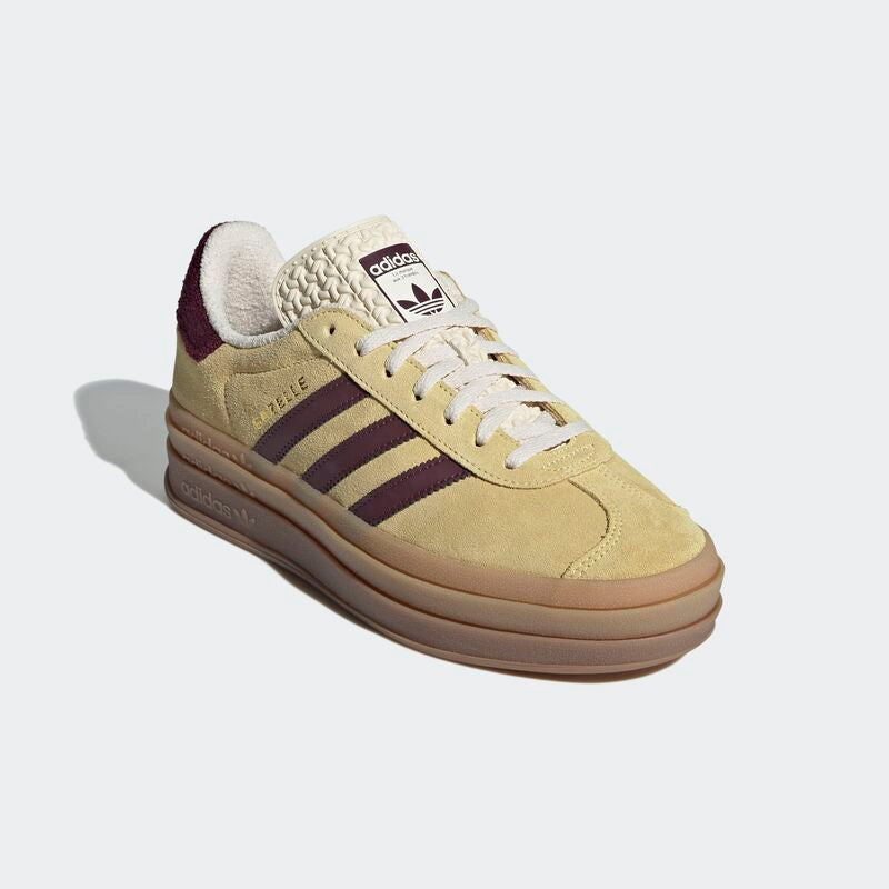 Adidas Gazelle Bold in the "Almost Yellow/Maroon"
