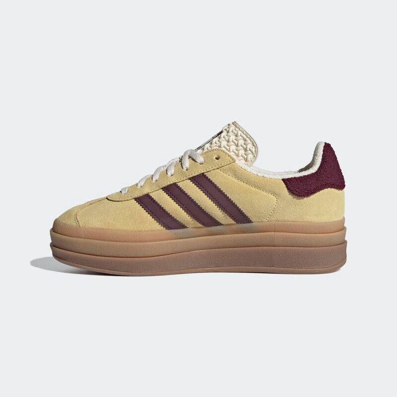 Adidas Gazelle Bold in the "Almost Yellow/Maroon"